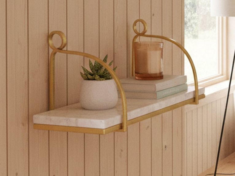 Mensola Paci, 40x16 h18 cm, Bianco e Oro