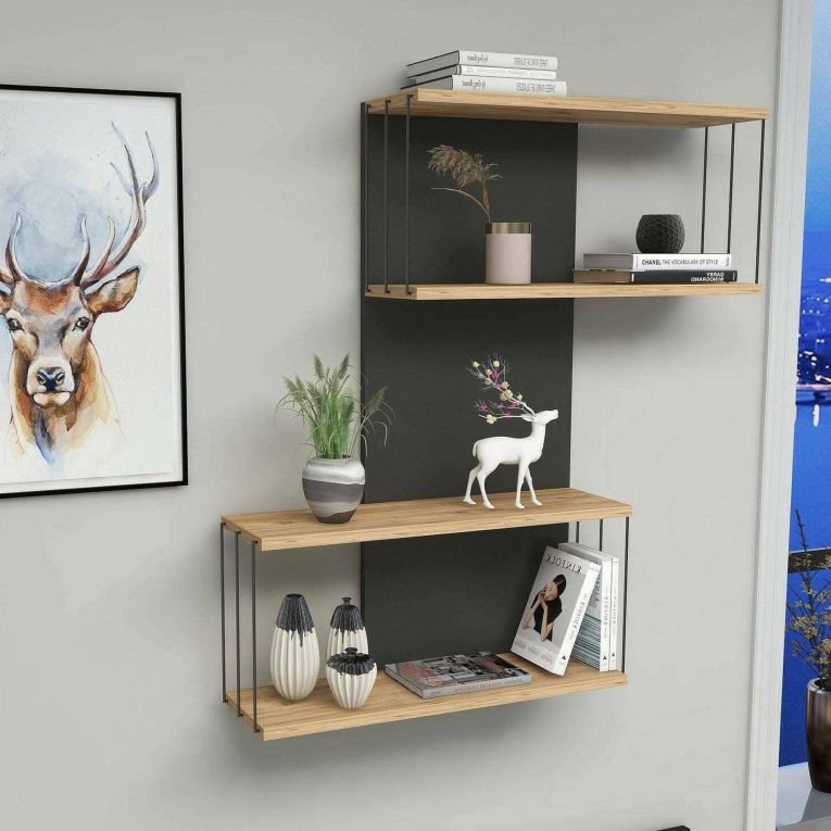 Mensola parete 19x65cm antracite e rovere - Gerolama