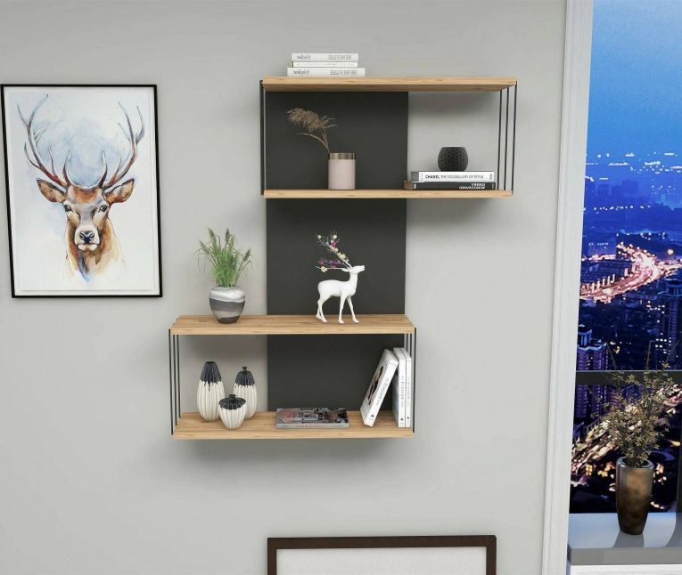 Mensola parete 19x65cm antracite e rovere - Gerolama