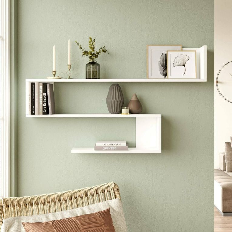 Mensola Phad, Scaffale, Ripiano a muro, Scaffalatura multiuso, 120x15 h71 cm, Bianco