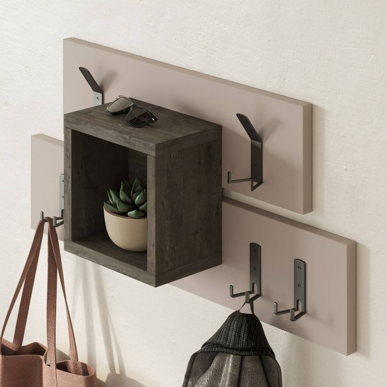 Mensola porta abiti 68x32h cm 6 posti marrone e beige - Jimena