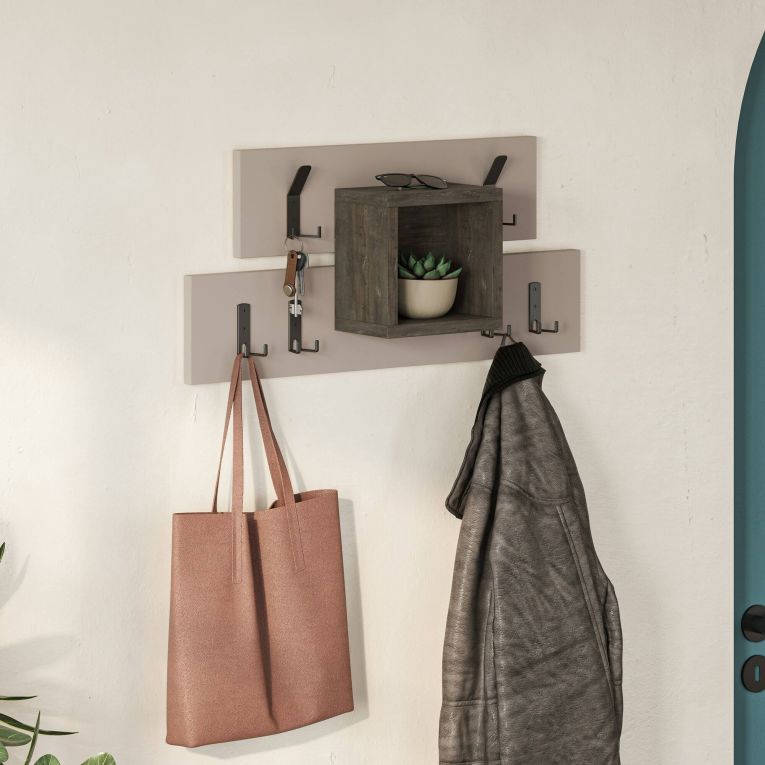 Mensola porta abiti 68x32h cm 6 posti marrone e beige - Jimena
