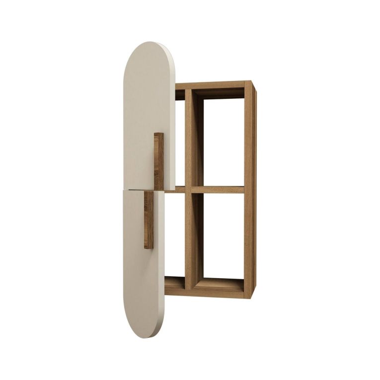 Mensola Praesepe, Scaffale, Ripiano a muro, Scaffalatura multiuso, 35x22 h60 cm, Noce e Crema