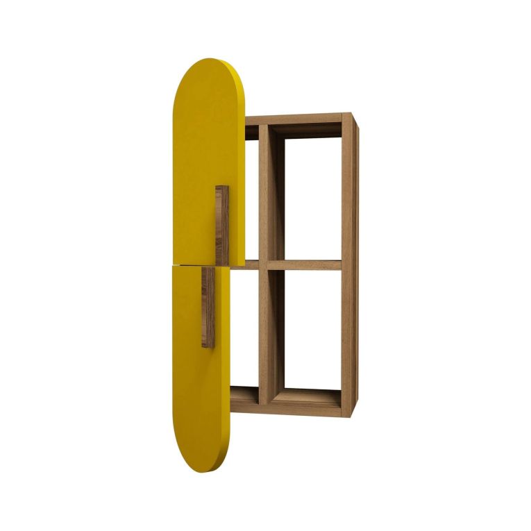 Mensola Praesepem, Scaffale, Ripiano a muro, Scaffalatura multiuso, 35x22 h60 cm, Noce e Giallo