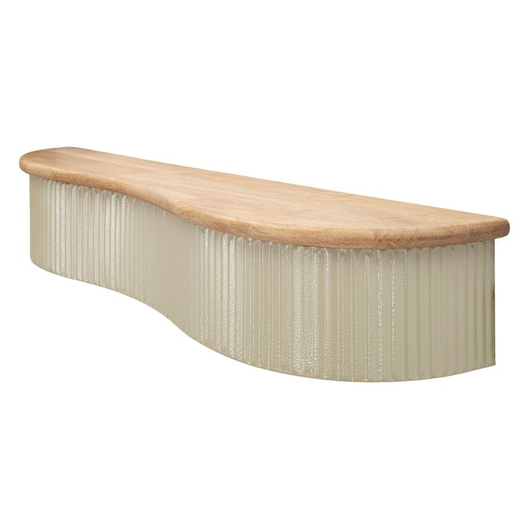 Mensola Verde Beige 2 Ripiani Finitura a Coste Verticali e Piano Effetto Legno 15x20x89h cm, Materiale Struttura in Metallo - Fabalela