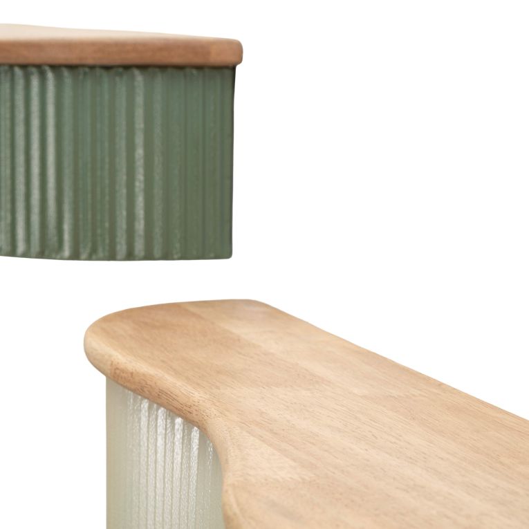 Mensola Verde Beige 2 Ripiani Finitura a Coste Verticali e Piano Effetto Legno 15x20x89h cm, Materiale Struttura in Metallo - Fabalela