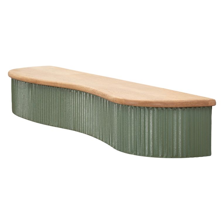 Mensola Verde Beige 2 Ripiani Finitura a Coste Verticali e Piano Effetto Legno 15x20x89h cm, Materiale Struttura in Metallo - Fabalela