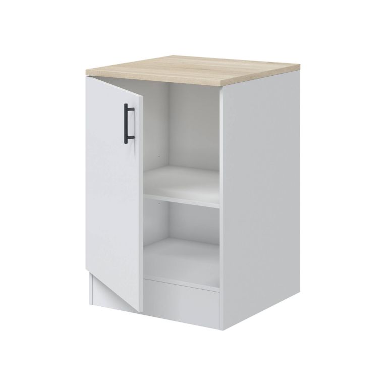 Mobile 1 anta Fombio, Armadietto verticale, Modulo contenitore, Base cucina compatta, 60x60 h90 cm, Bianco e Rovere