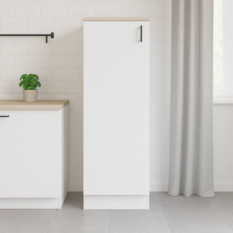 Mobile alto 1 anta Pianengo, Colonna cucina, Modulo dispensa verticale, Mobile verticale compatto, 60x60 h148 cm, Bianco e Rovere