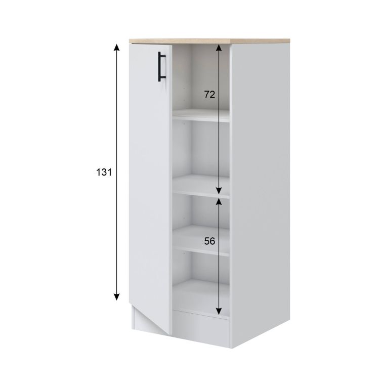 Mobile alto 1 anta Pianengo, Colonna cucina, Modulo dispensa verticale, Mobile verticale compatto, 60x60 h148 cm, Bianco e Rovere