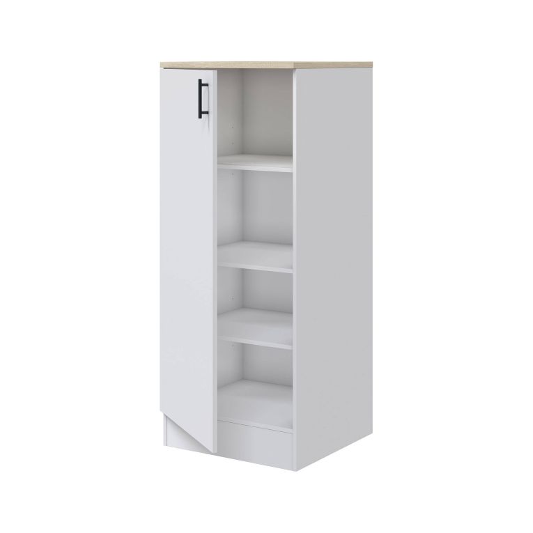 Mobile alto 1 anta Pianengo, Colonna cucina, Modulo dispensa verticale, Mobile verticale compatto, 60x60 h148 cm, Bianco e Rovere