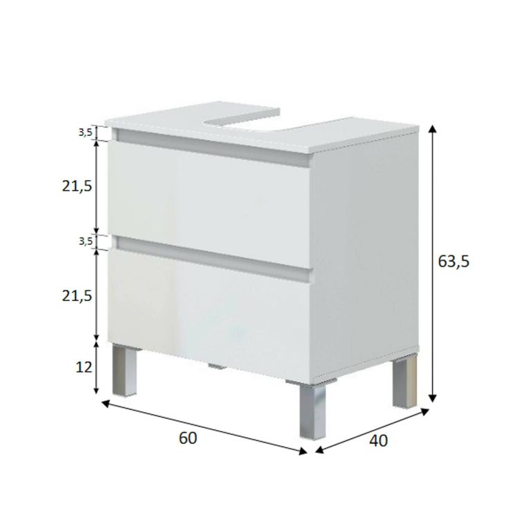 Mobile bagno 2 cassetti 60x40x63h cm bianco lucido - Avola