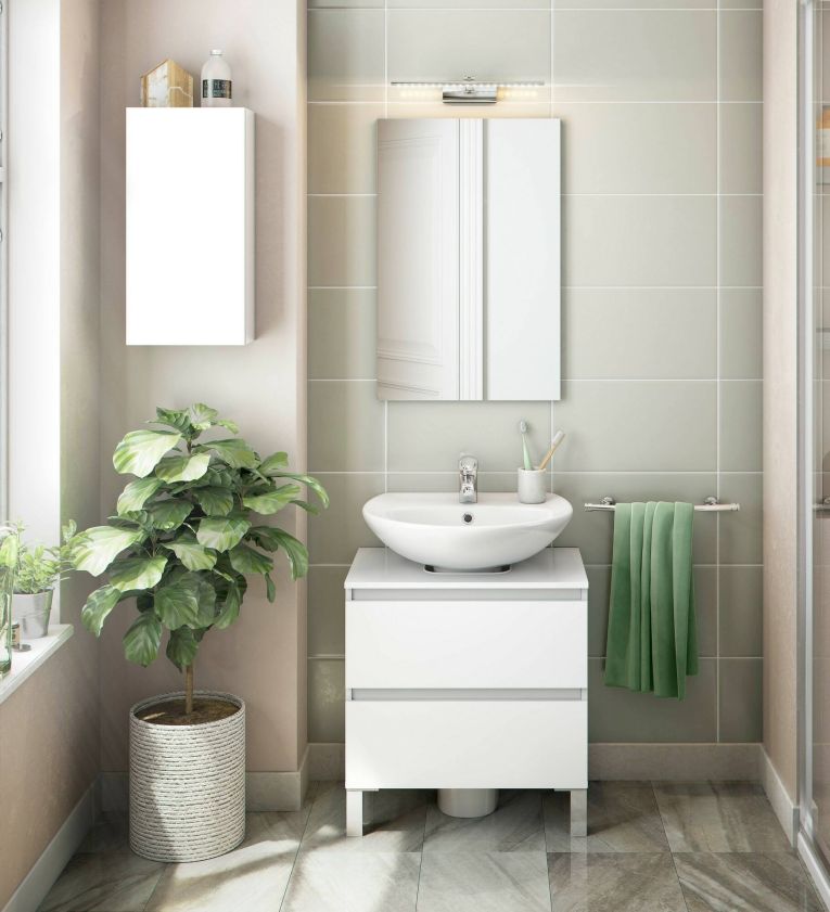 Mobile bagno 2 cassetti 60x40x63h cm bianco lucido - Avola
