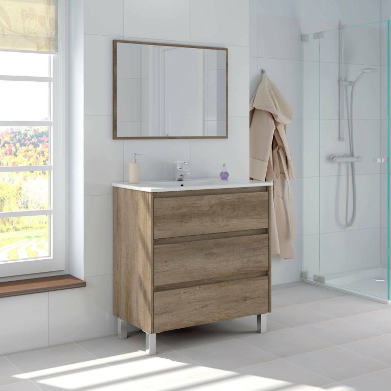 Mobile bagno 3 cassetti 80x86x45h cm quercia - Albachiara