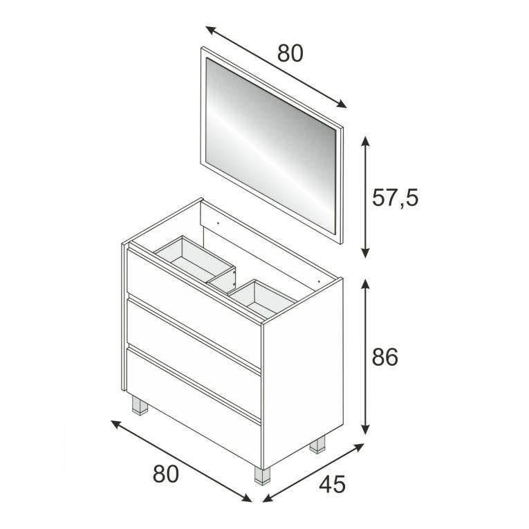 Mobile bagno 3 cassetti 80x86x45h cm quercia - Albachiara