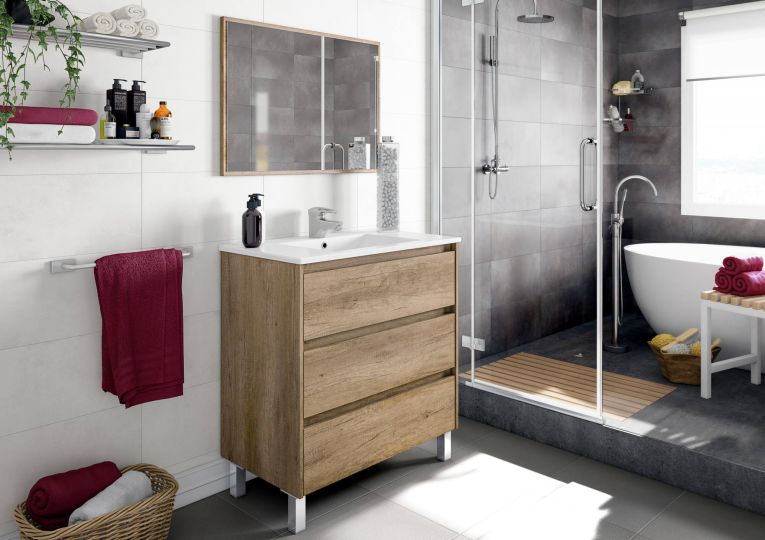 Mobile bagno 3 cassetti 80x86x45h cm quercia - Albachiara