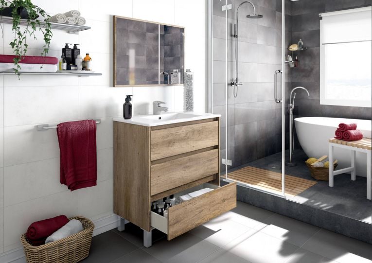 Mobile bagno 3 cassetti 80x86x45h cm quercia - Albachiara