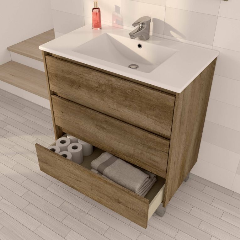 Mobile bagno 3 cassetti 80x86x45h cm quercia - Albachiara