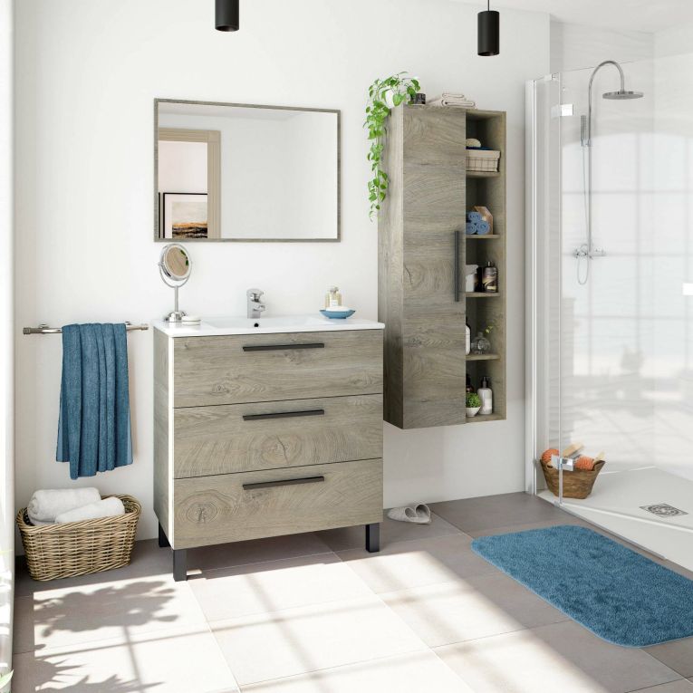 Mobile bagno antigraffio 3 cassetti 80x86x45h cm quercia - Elleboro
