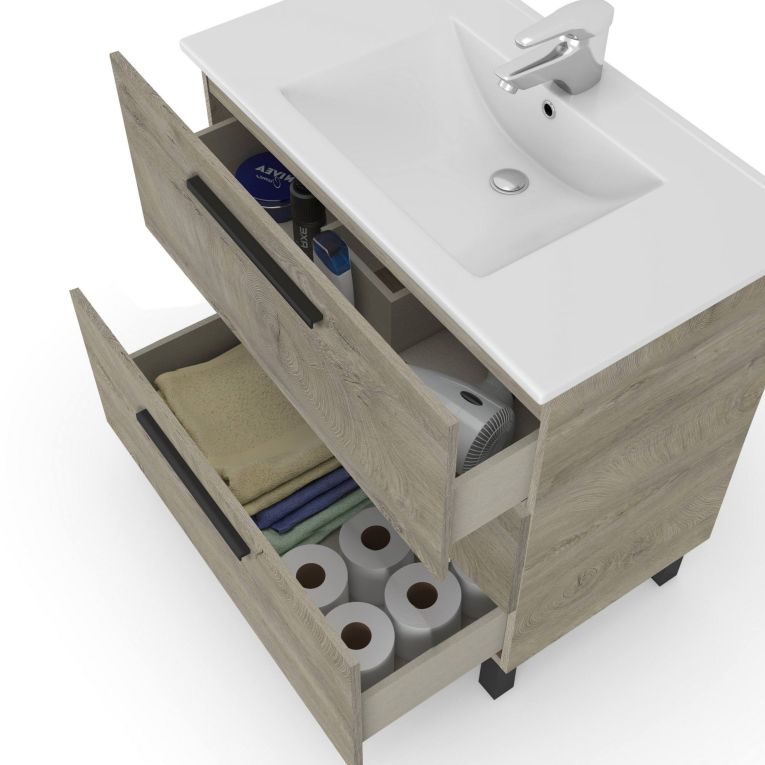 Mobile bagno antigraffio 3 cassetti 80x86x45h cm quercia - Elleboro