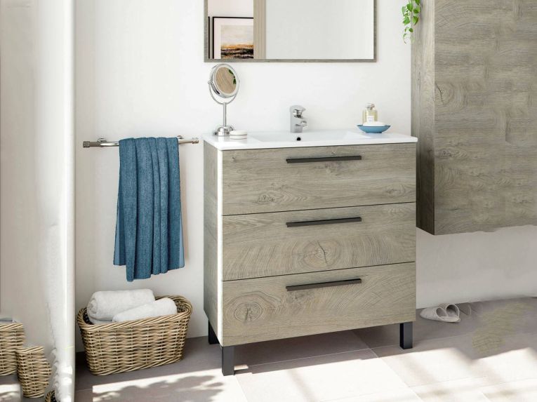 Mobile bagno antigraffio 3 cassetti 80x86x45h cm quercia - Elleboro