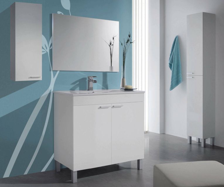 Mobile bagno classico con specchio 2 ante 80x80x45h cm bianco - Alakin