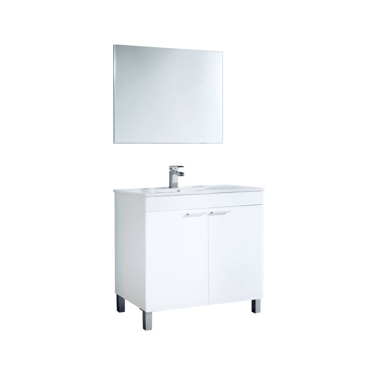 Mobile bagno classico con specchio 2 ante 80x80x45h cm bianco - Alakin