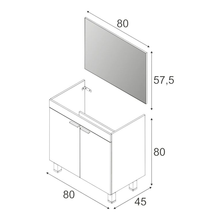 Mobile bagno classico con specchio 2 ante 80x80x45h cm bianco - Alakin