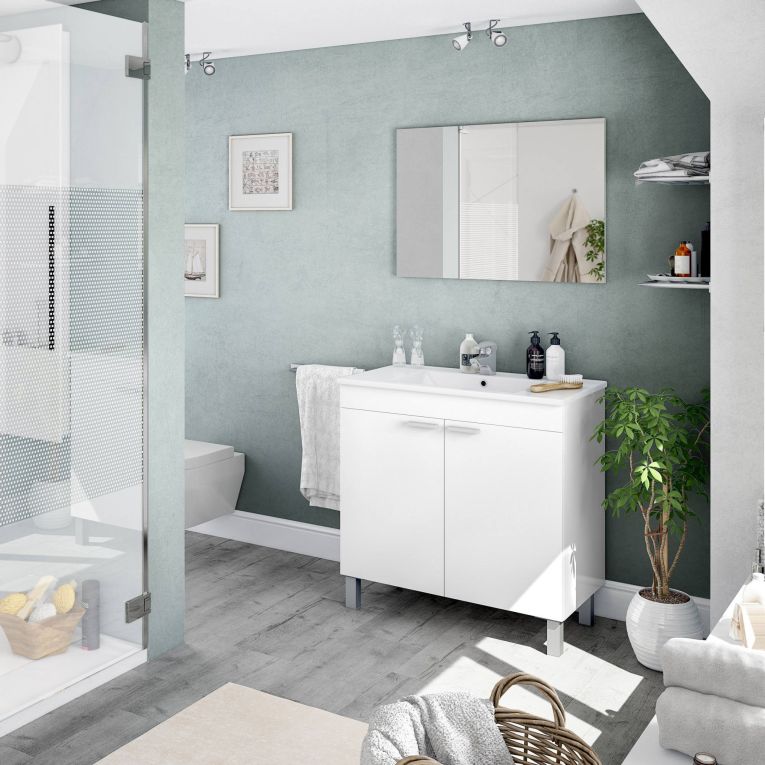 Mobile bagno classico con specchio 2 ante 80x80x45h cm bianco - Alakin