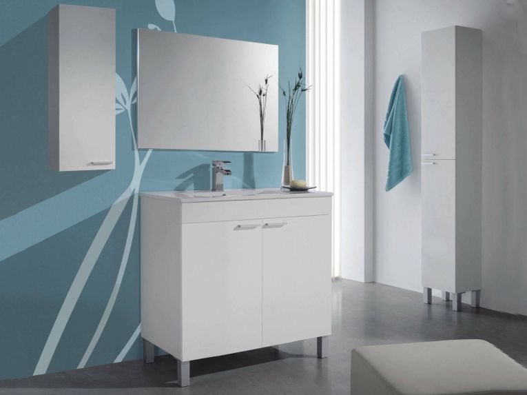 Mobile bagno classico con specchio 2 ante 80x80x45h cm bianco - Alakin