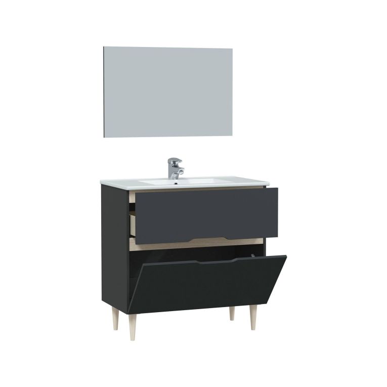 Mobile bagno con specchio 80x45x80h cm antracite e rovere - Avona