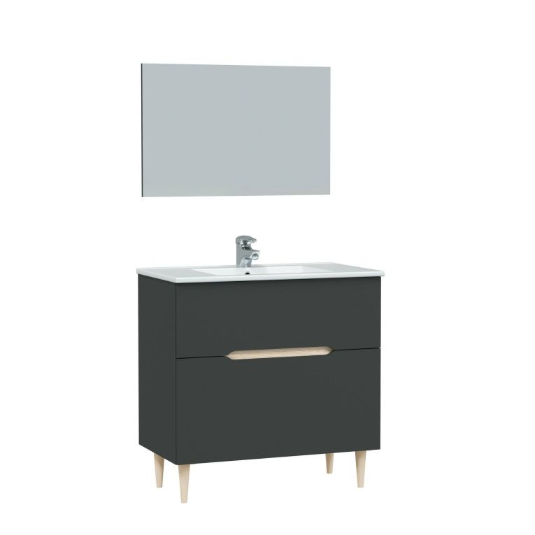 Mobile bagno con specchio 80x45x80h cm antracite e rovere - Avona