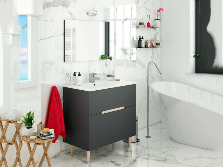 Mobile bagno con specchio 80x45x80h cm antracite e rovere - Avona