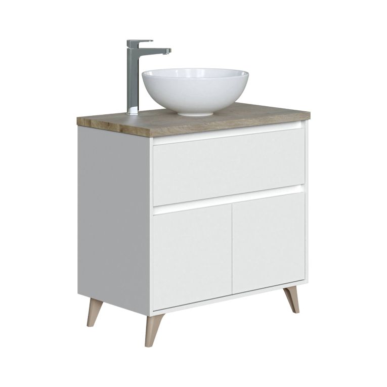 Mobile bagno moderno 1 cassetto 78x80x46h cm bianco lucido e rovere - Furie