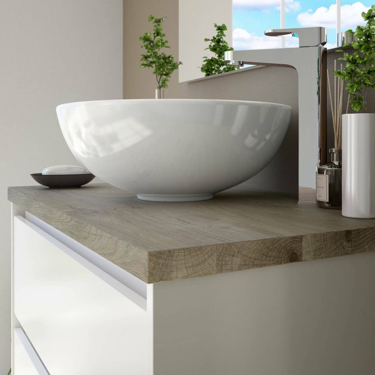 Mobile bagno moderno 1 cassetto 78x80x46h cm bianco lucido e rovere - Furie
