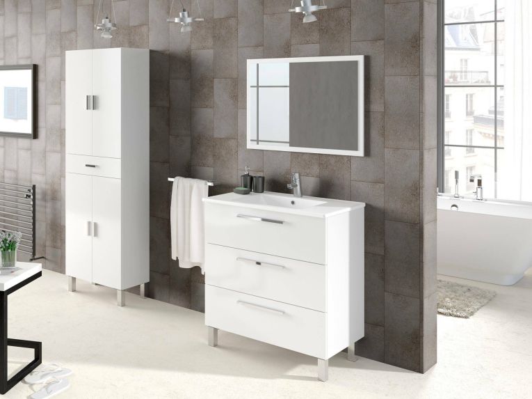 Mobile bagno moderno 3 cassetti 80x86x45h cm bianco lucido - Elleboro