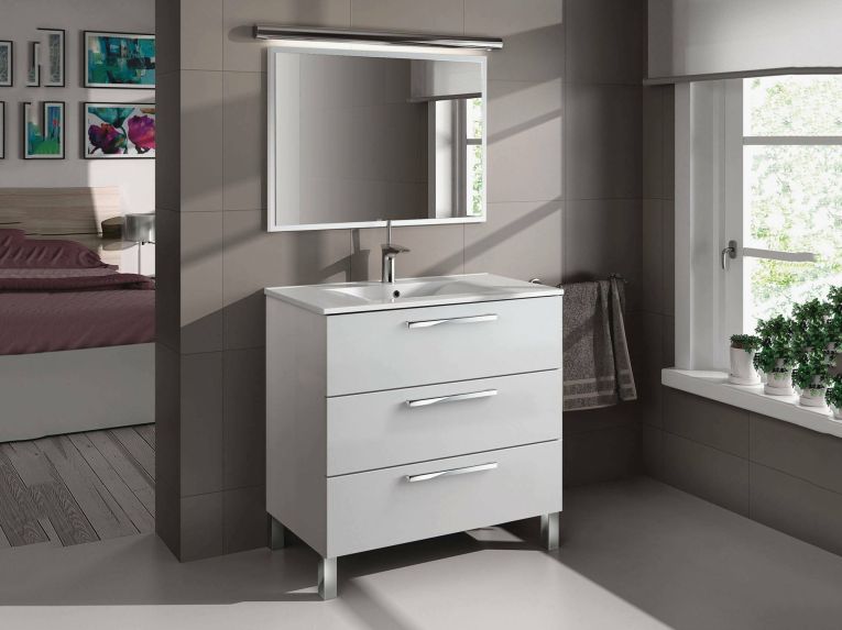 Mobile bagno moderno 3 cassetti 80x86x45h cm bianco lucido - Elleboro