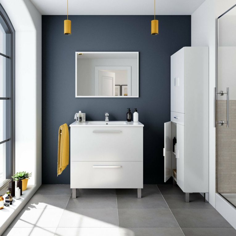 Mobile bagno resistente 2 cassetti 80x80x45h cm bianco lucido - Abel