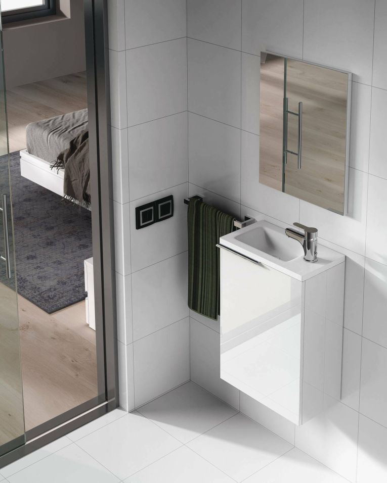 Mobile bagno sospeso con specchio 40x58x22h cm bianco lucido - Akamaru