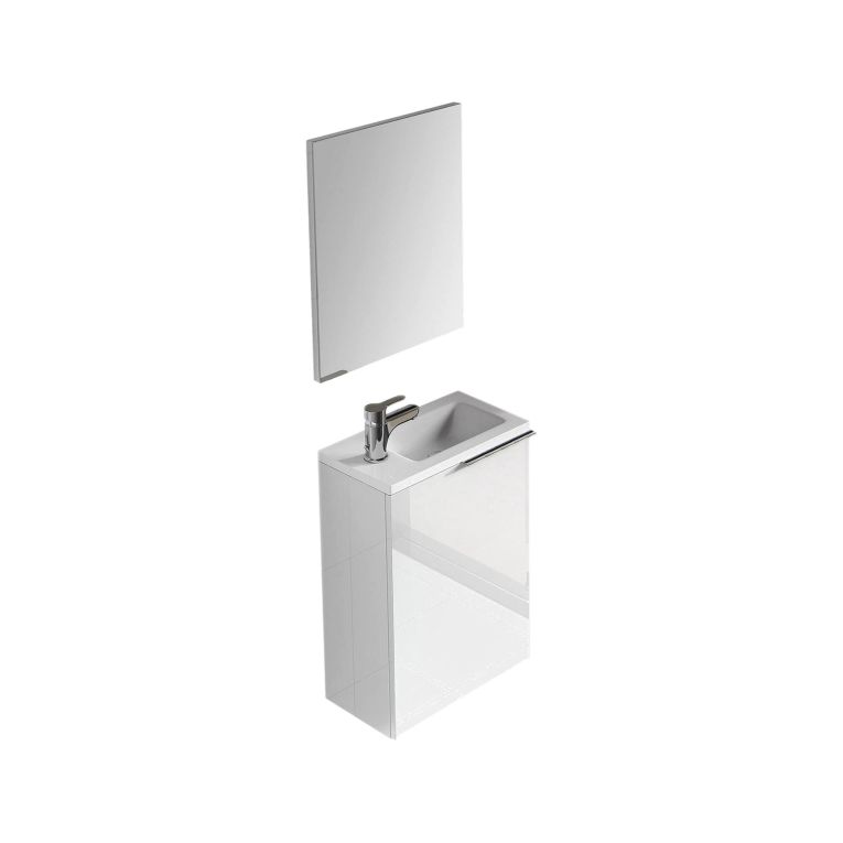 Mobile bagno sospeso con specchio 40x58x22h cm bianco lucido - Akamaru