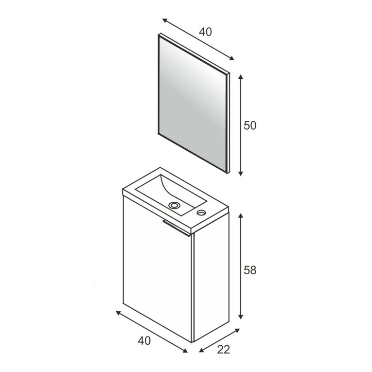 Mobile bagno sospeso con specchio 40x58x22h cm bianco lucido - Akamaru