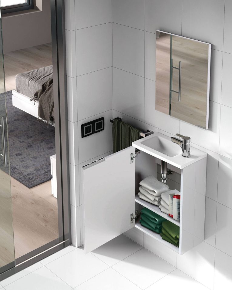 Mobile bagno sospeso con specchio 40x58x22h cm bianco lucido - Akamaru