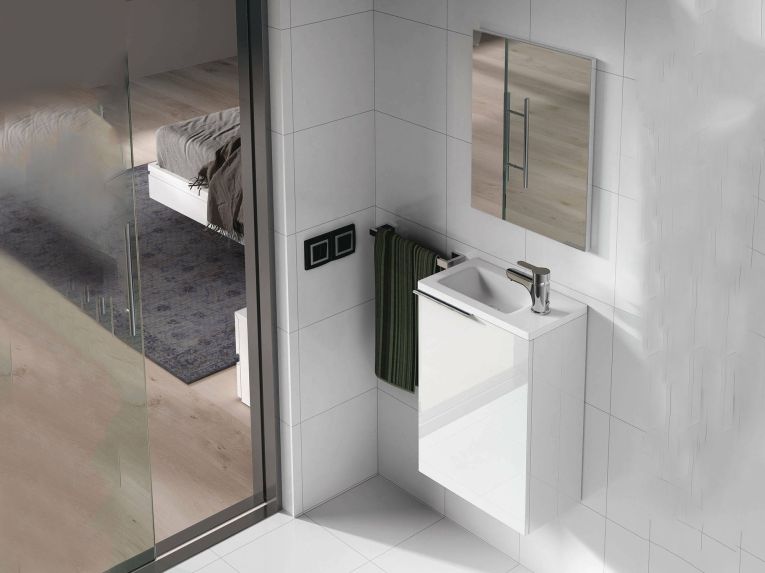 Mobile bagno sospeso con specchio 40x58x22h cm bianco lucido - Akamaru
