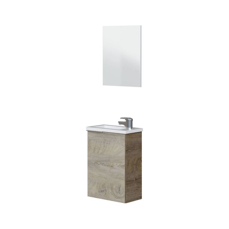 Mobile bagno sospeso con specchio 40x58x22h cm rovere - Akamaru