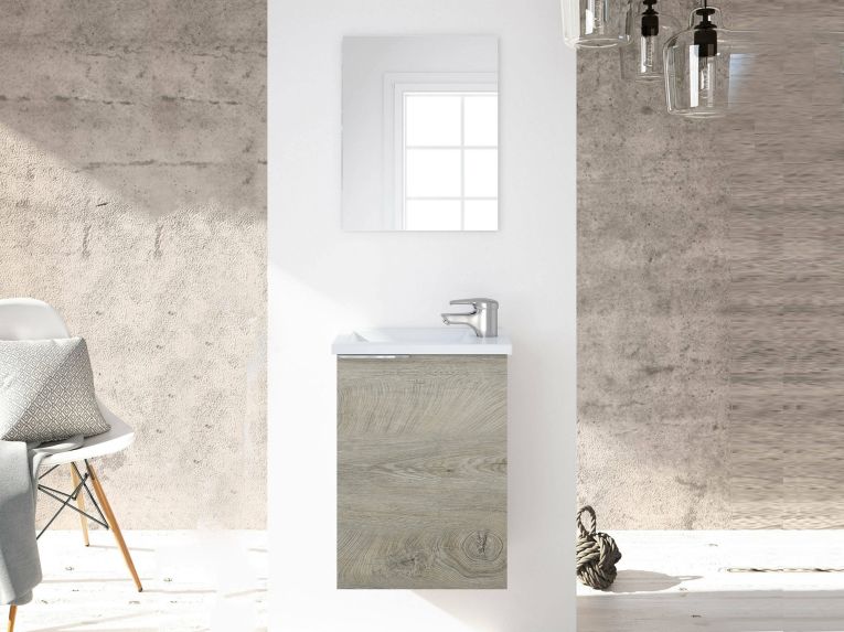 Mobile bagno sospeso con specchio 40x58x22h cm rovere - Akamaru