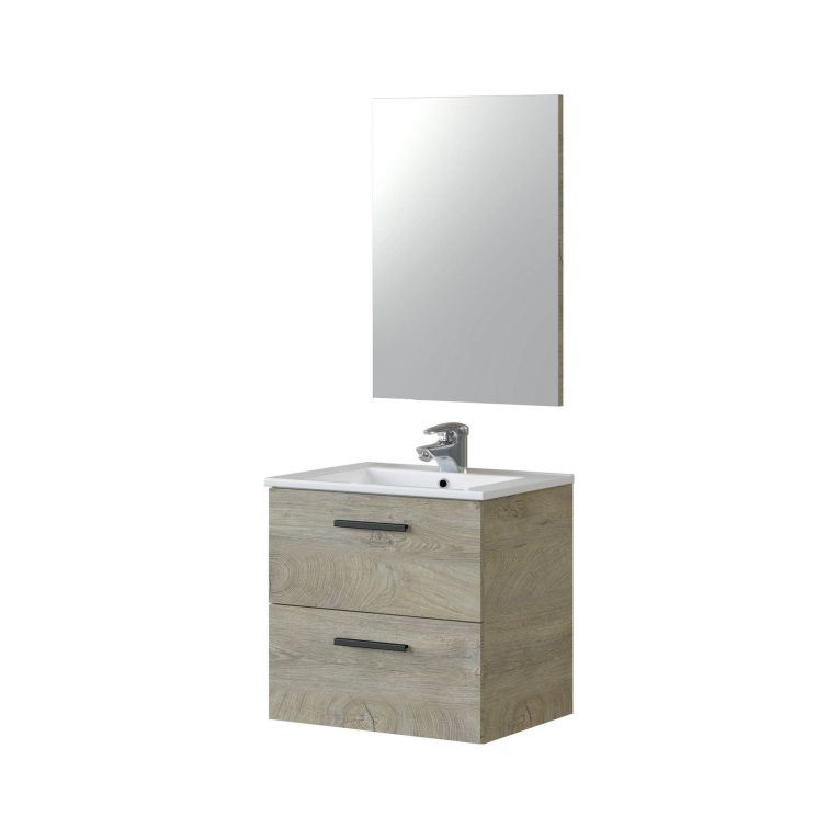 Mobile bagno sospeso con specchio 60x57x45h cm rovere - Affa