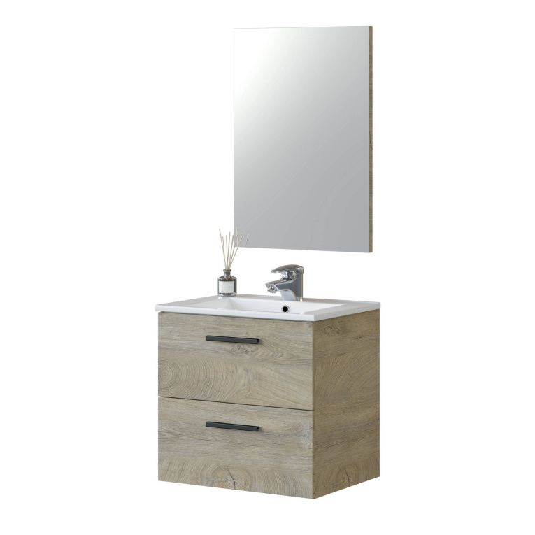 Mobile bagno sospeso con specchio 60x57x45h cm rovere - Affa