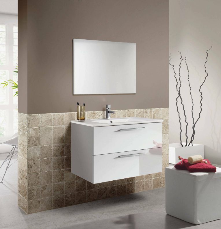 Mobile bagno sospeso con specchio 80x57x45h cm bianco lucido - Albino