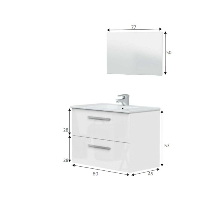 Mobile bagno sospeso con specchio 80x57x45h cm bianco lucido - Albino