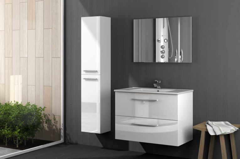 Mobile bagno sospeso con specchio 80x57x45h cm bianco lucido - Albino